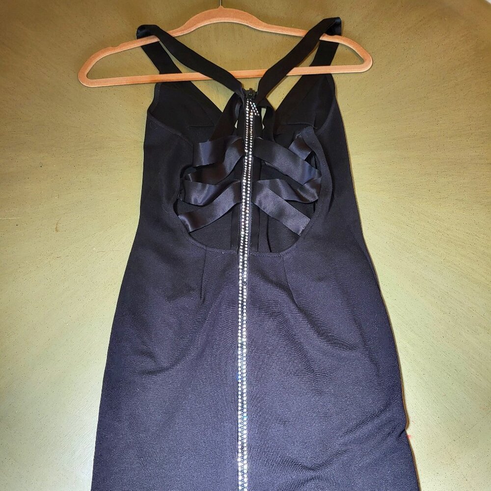 Bebe Designlab Dress - Rhinestone Zip Pointe Little Black Dress - Size XS